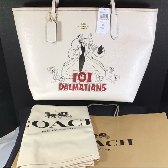 Disney X Coach CC159 Cruella 101 Dalmations Motif Pebble Leather City Tote Bag - Picture 1 of 8